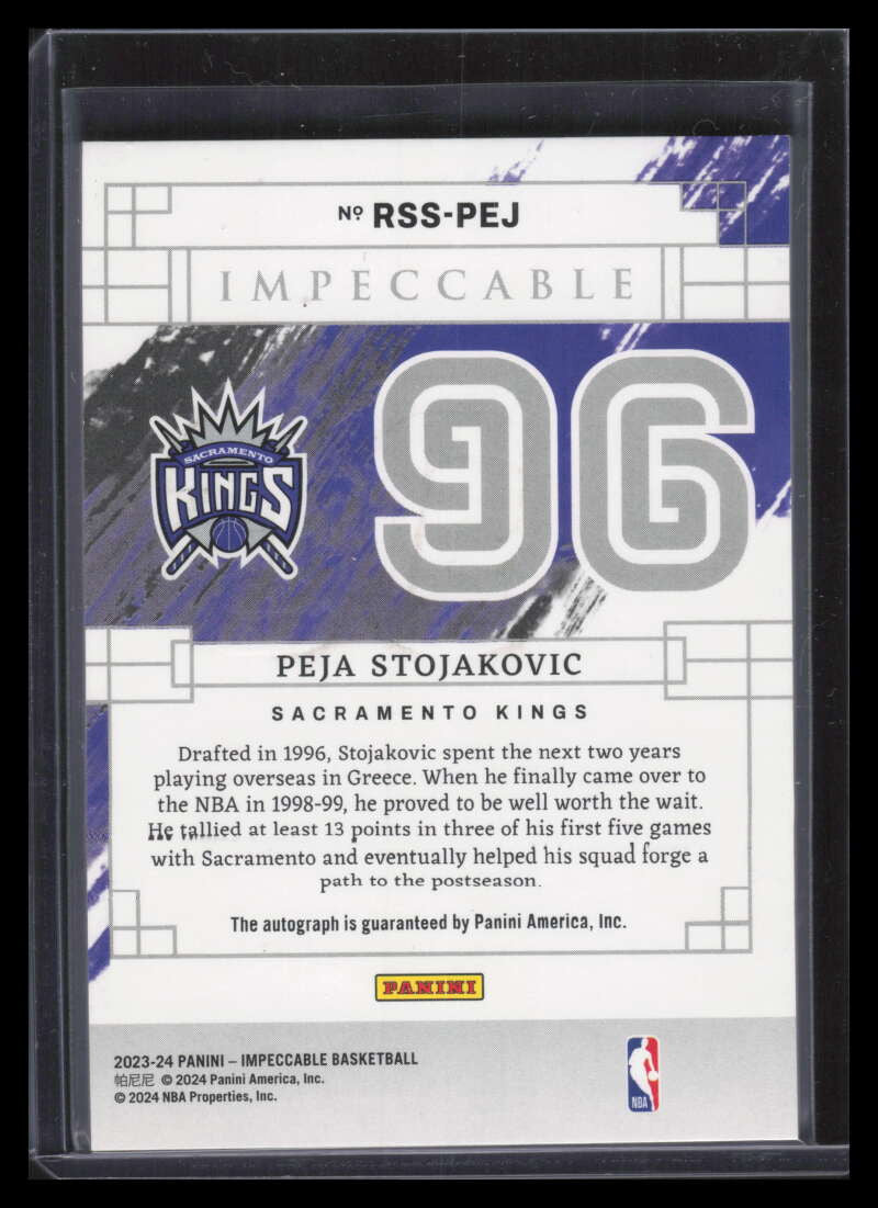 2023-24 Panini Impeccable Rookie Seasons Signature 11 Peja Stojakovic Auto 67/96