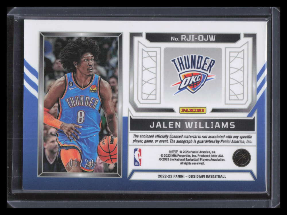 2022-23 Panini Obsidian Ink Green Flood Jalen Williams RC Dual Patch Auto 5/20
