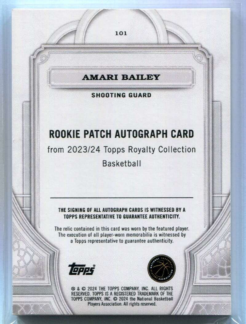 2023-24 Topps Royalty 101 Amari Bailey Rookie Patch Auto 90/99
