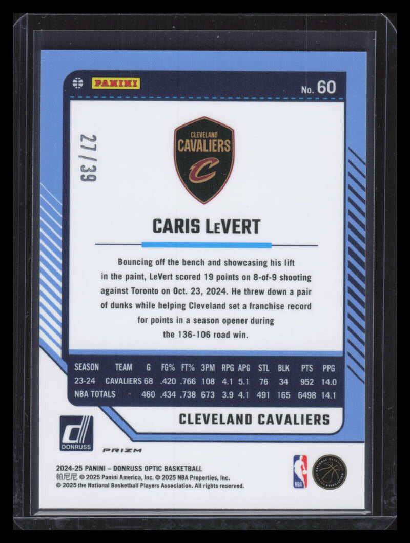 2024-25 Donruss Optic Black Velocity Refractor 60 Caris LeVert 27/39