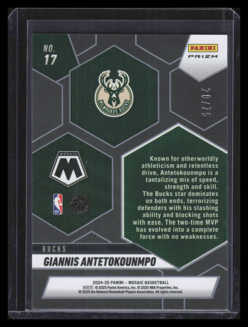 2024-25 Panini Mosaic Montage Mosaic Bronze 17 Giannis Antetokounmpo 20/75