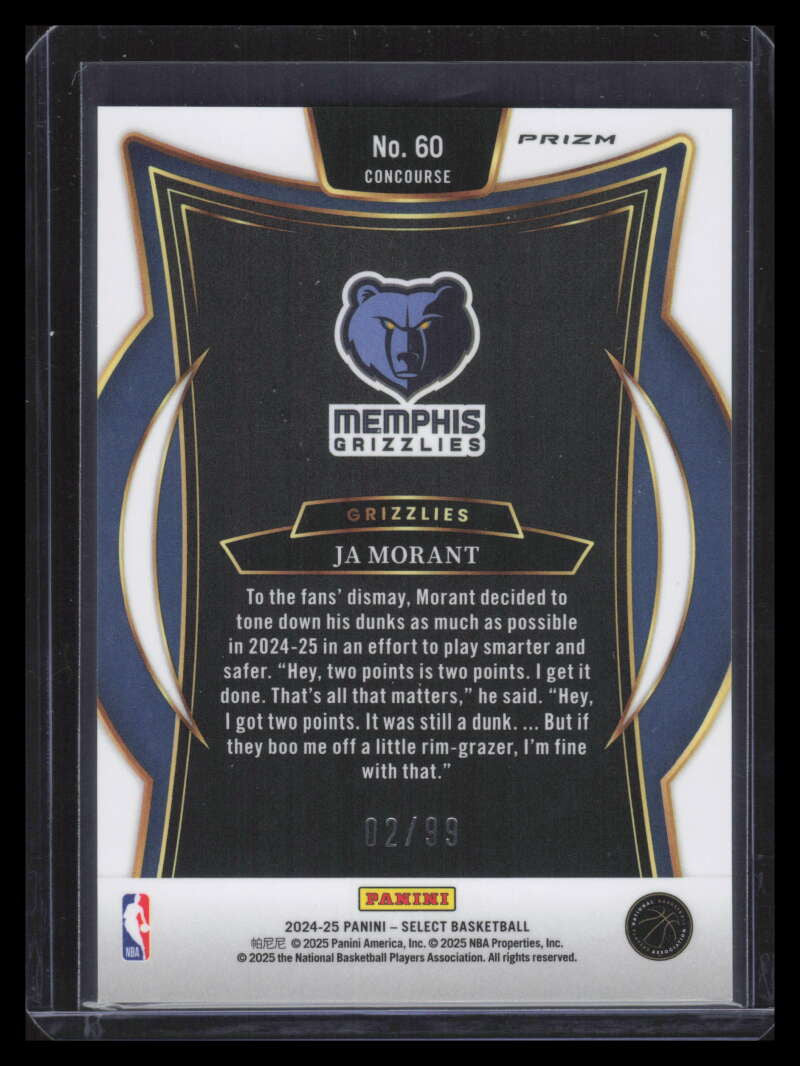 2024-25 Select Blue Camo Prizms Refractor 60 Ja Morant 2/99 Concourse