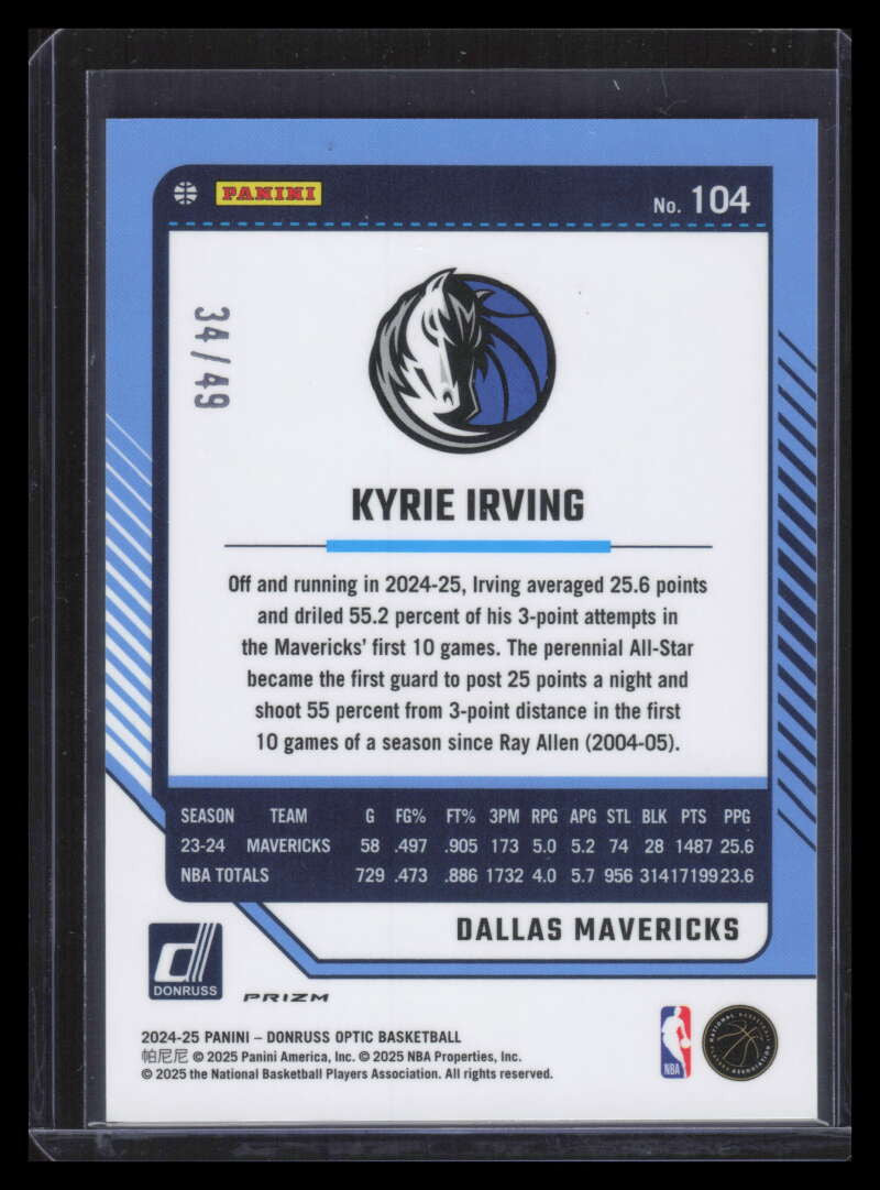 2024-25 Donruss Optic Blue Refractor 104 Kyrie Irving 34/49