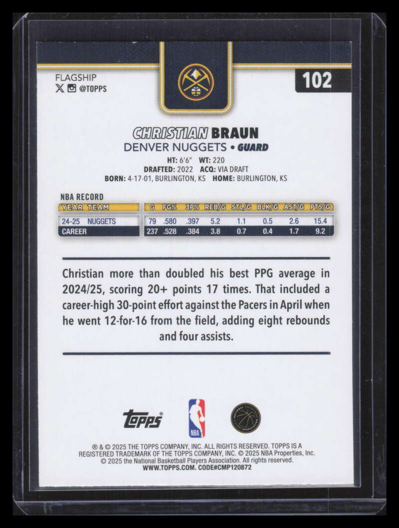 2025-26 Topps Black 102 Christian Braun 61/68