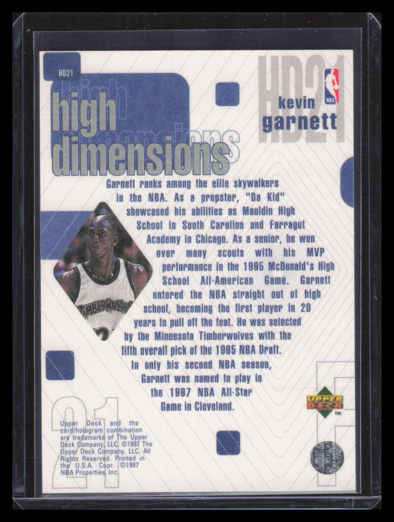 DELETE 173634 1997-98 Upper Deck High Dimensions hd21 Kevin Garnett 789/2000