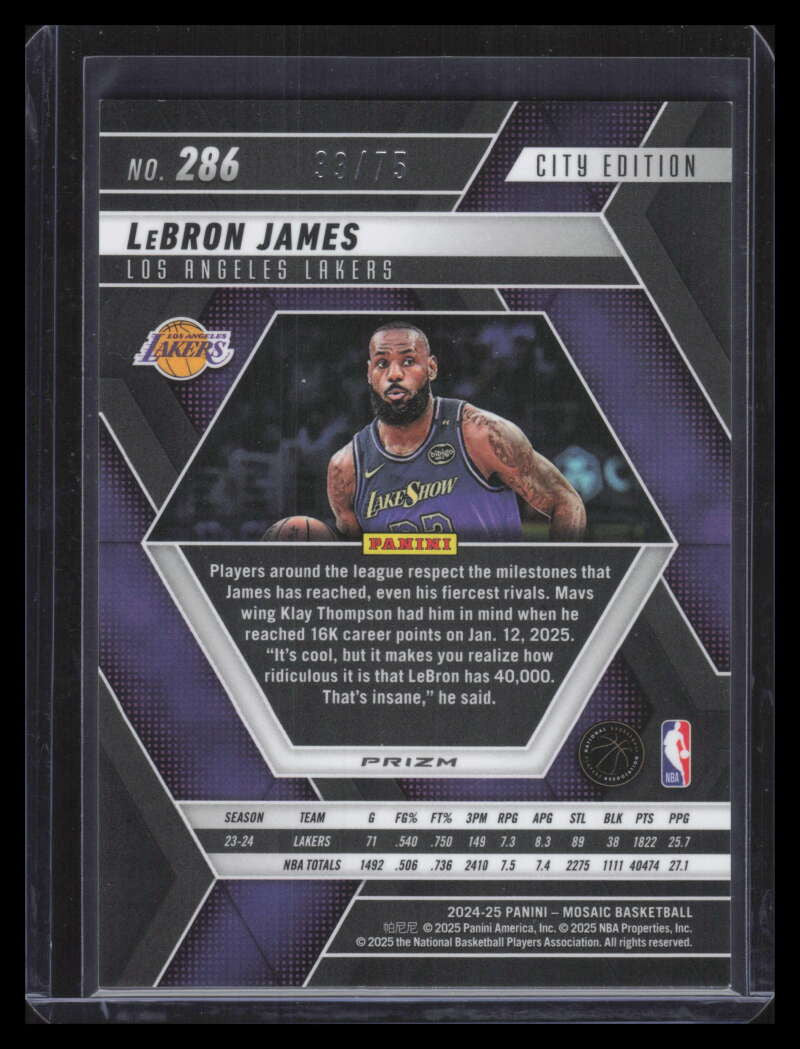 SOLD 173651 2024-25 Panini Mosaic International Red Refractor 286 LeBron James City 33/75