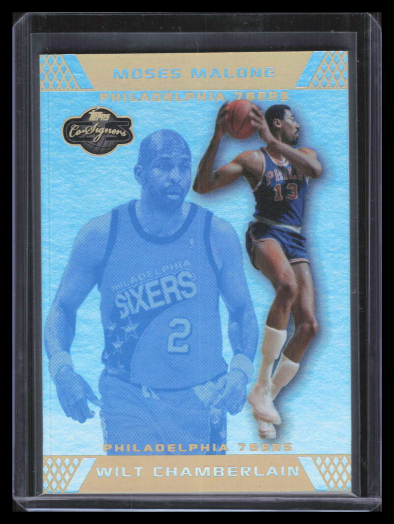 2007-08 Topps Co-Signers Gold Blue Foil 38 Moses Malone Wilt Chamberlain 4/5