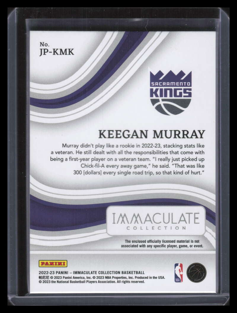 2022-23 Immaculate Collection Jersey Number Keegan Murray RC Jumbo Patch 5/50