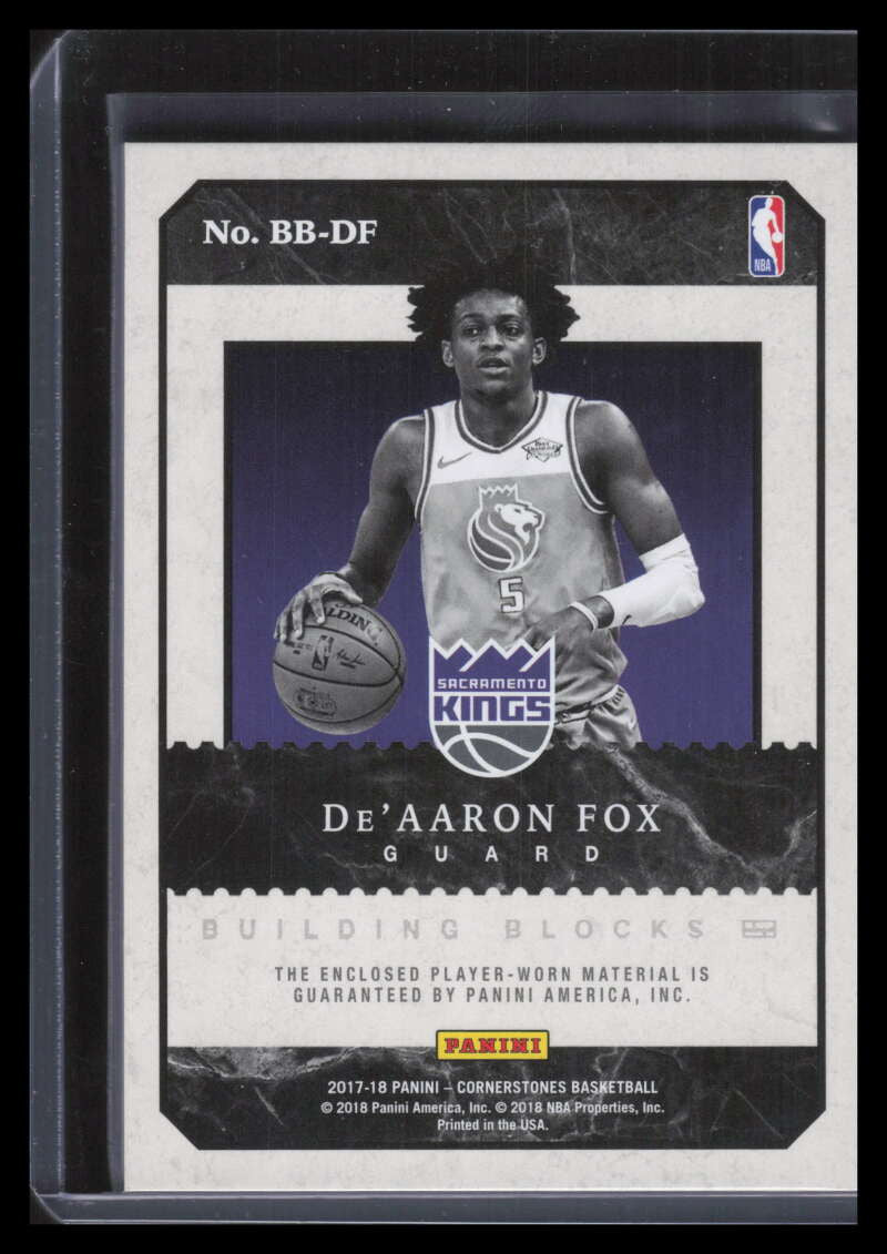 2017-18 Panini Cornerstones Building Blocks Prime 16 De'Aaron Fox RC Patch 1/10