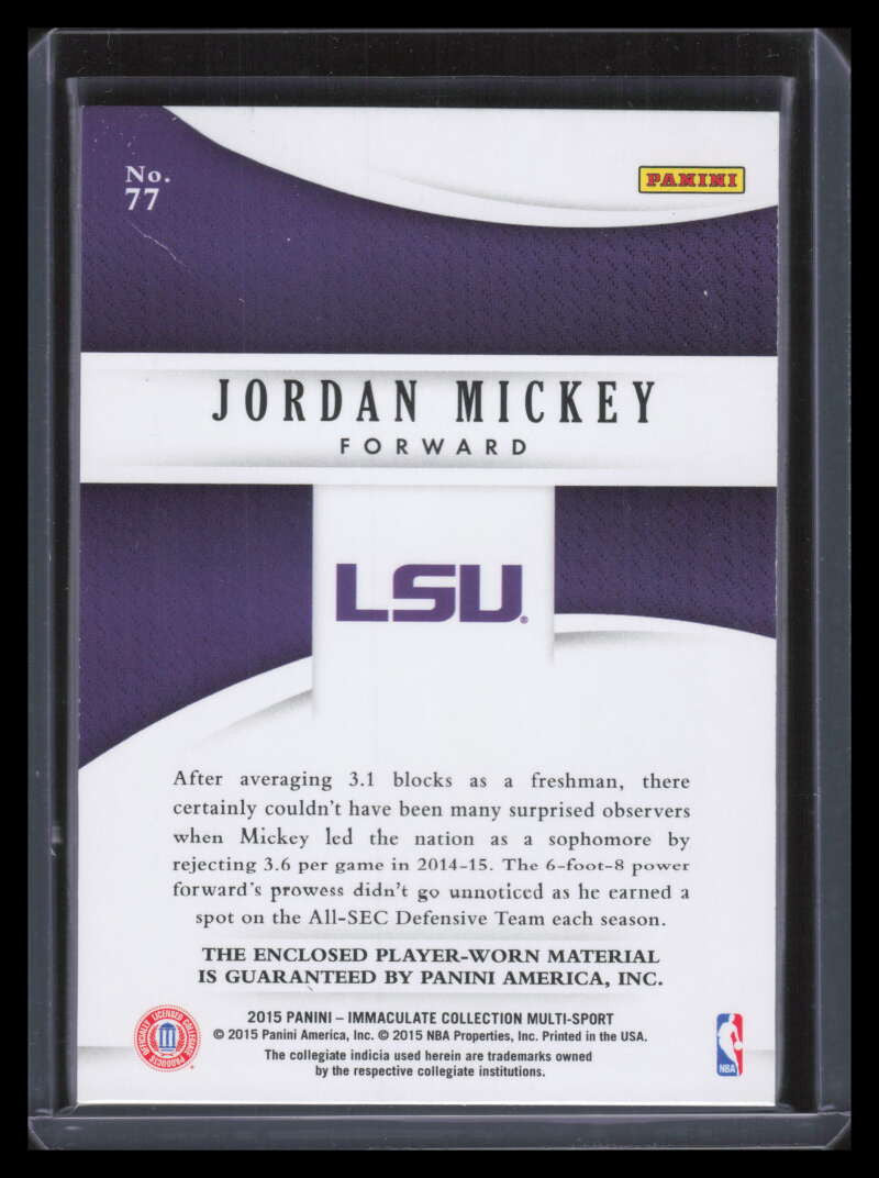 2015 Immaculate Collegiate Multisport Numbers 77 Jordan Mickey Rookie Patch 1/1