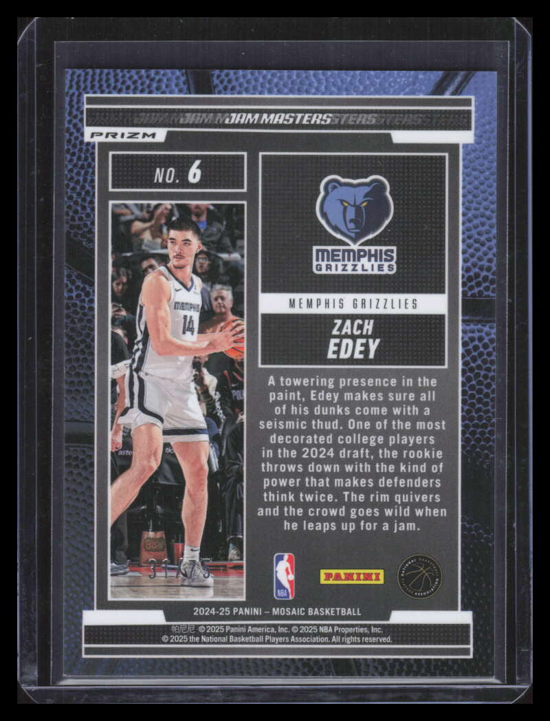 2024-25 Panini Mosaic Jam Masters Mosaic Red Fluorescent 6 Zach Edey RC 31/75