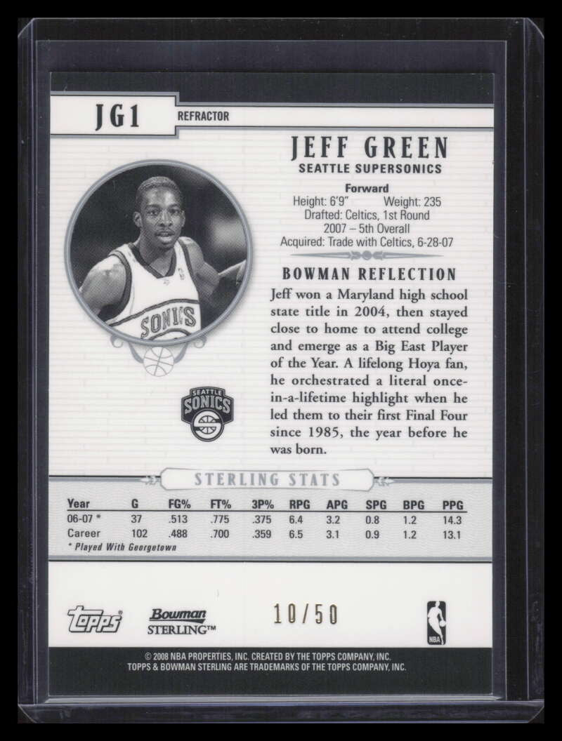 2007-08 Bowman Sterling Red Refractor jg1 Jeff Green Rookie 10/50