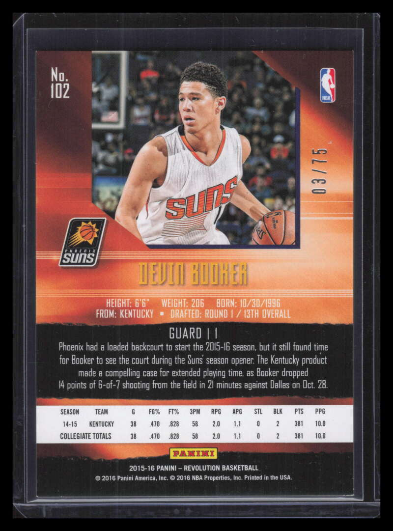 2015-16 Panini Revolution Sunburst 102 Devin Booker Rookie 3/75