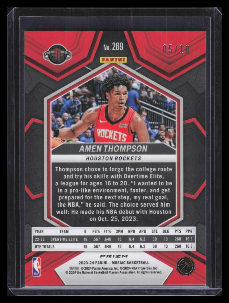 2023-24 Panini Mosaic Fast Break Gold Refractor 269 Amen Thompson Debut RC 5/10