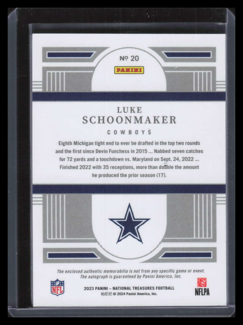 2023 Panini National Treasures Silver 20 Luke Schoonmaker Rookie Patch Auto 9/25
