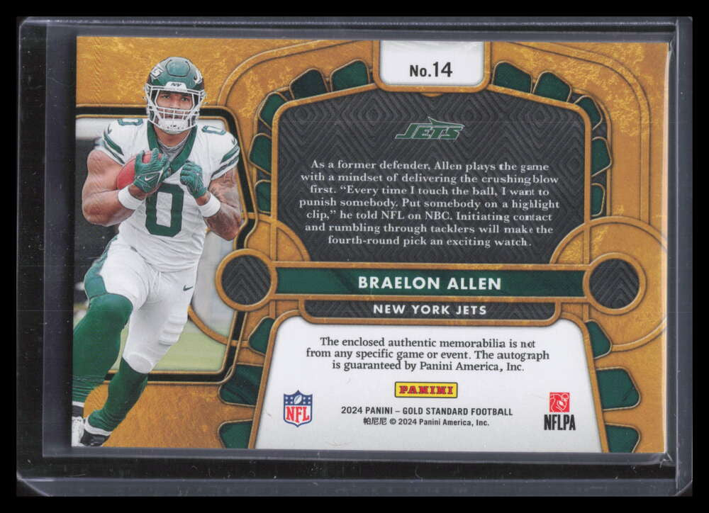 2024 Panini Gold Standard Rookie Autographs Braelon Allen RC Jersey Auto 33/149