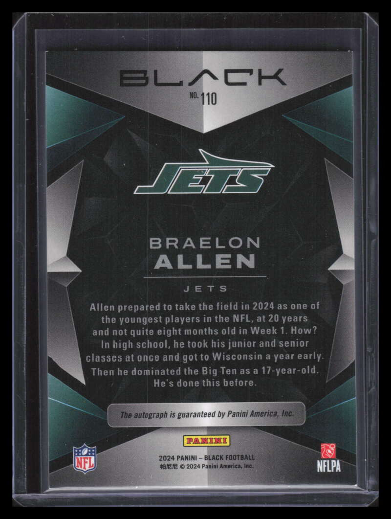 2024 Panini Black Rookies Autographs 110 Braelon Allen Rookie Auto 190/199