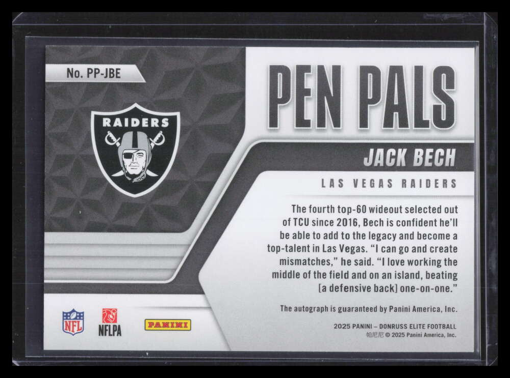 2025 Elite Pen Pals Purple Ink 18 Jack Bech Rookie Auto