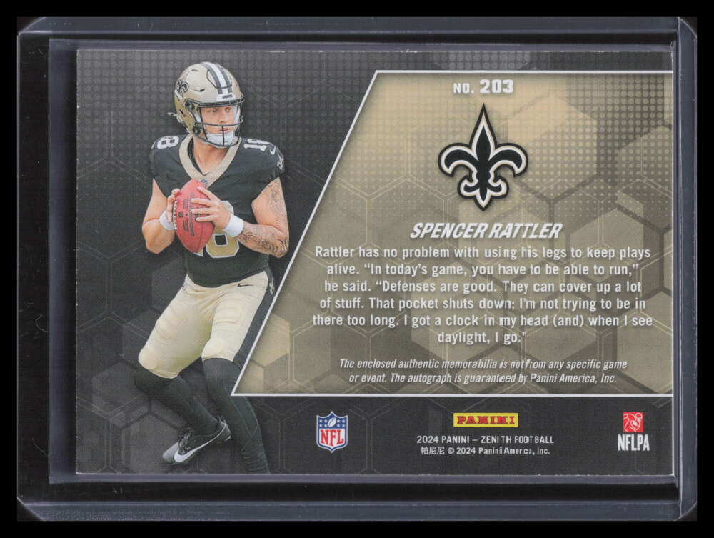 2024 Zenith 203 Spencer Rattler Rookie Jersey Auto 80/199
