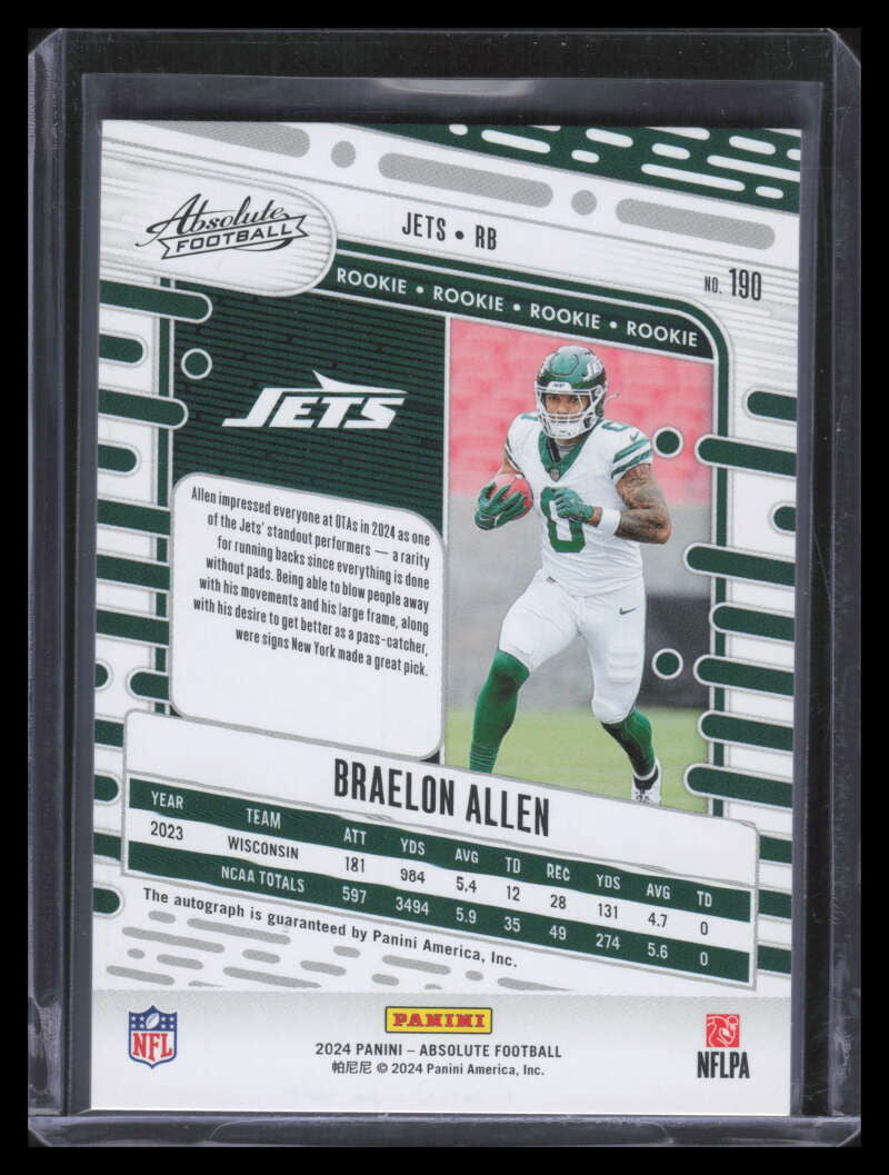 2024 Absolute Signatures Spectrum Green 190 Braelon Allen Rookie Auto 3/25