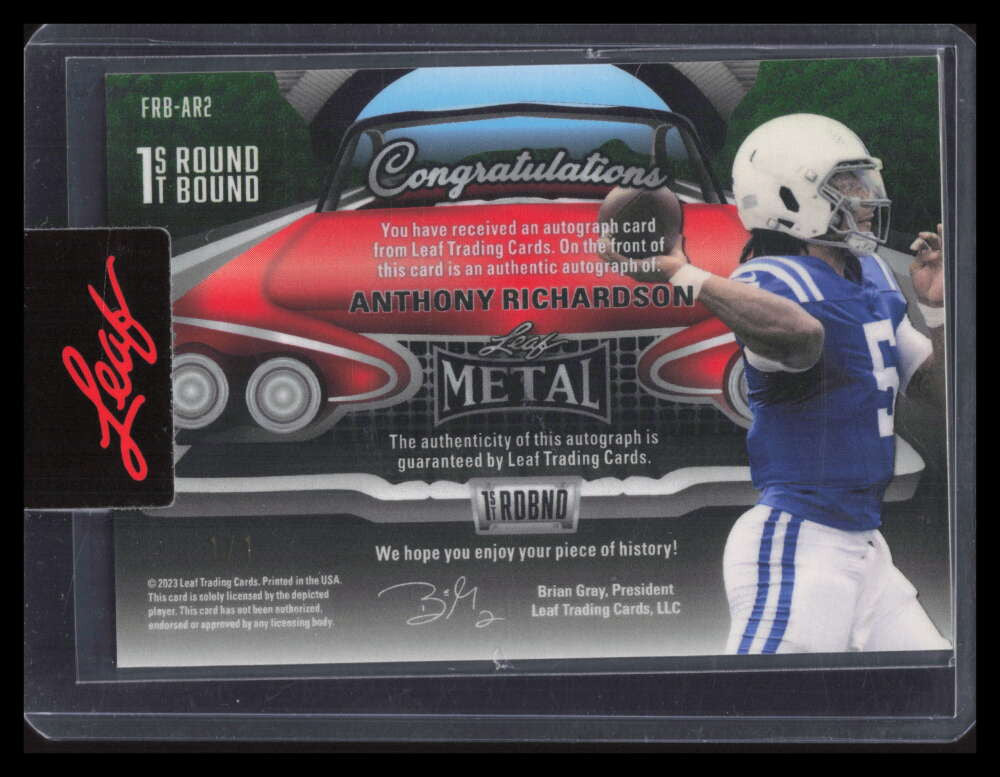 2023 Leaf Metal First Round Bound Crystal Gold Anthony Richardson RC Auto 1/1