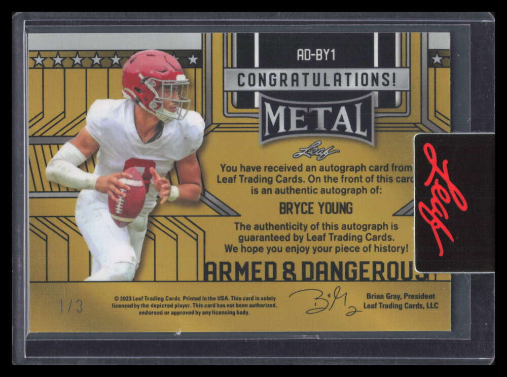 DELETE 173778 2023 Leaf Metal Armed and Dangerous Kaleidoscope Black Bryce Young RC Auto 1/3