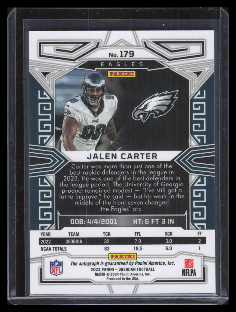 2023 Panini Obsidian Asia Signatures 179 Jalen Carter Rookie Auto