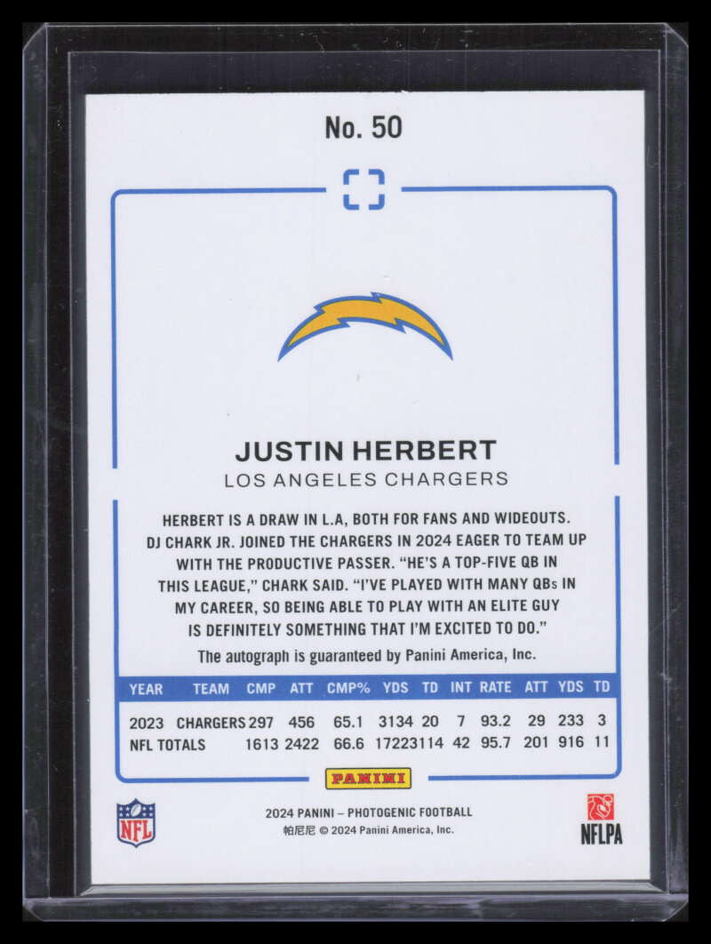 2024 Panini PhotoGenic Autographs Gold 50 Justin Herbert Auto 3/5