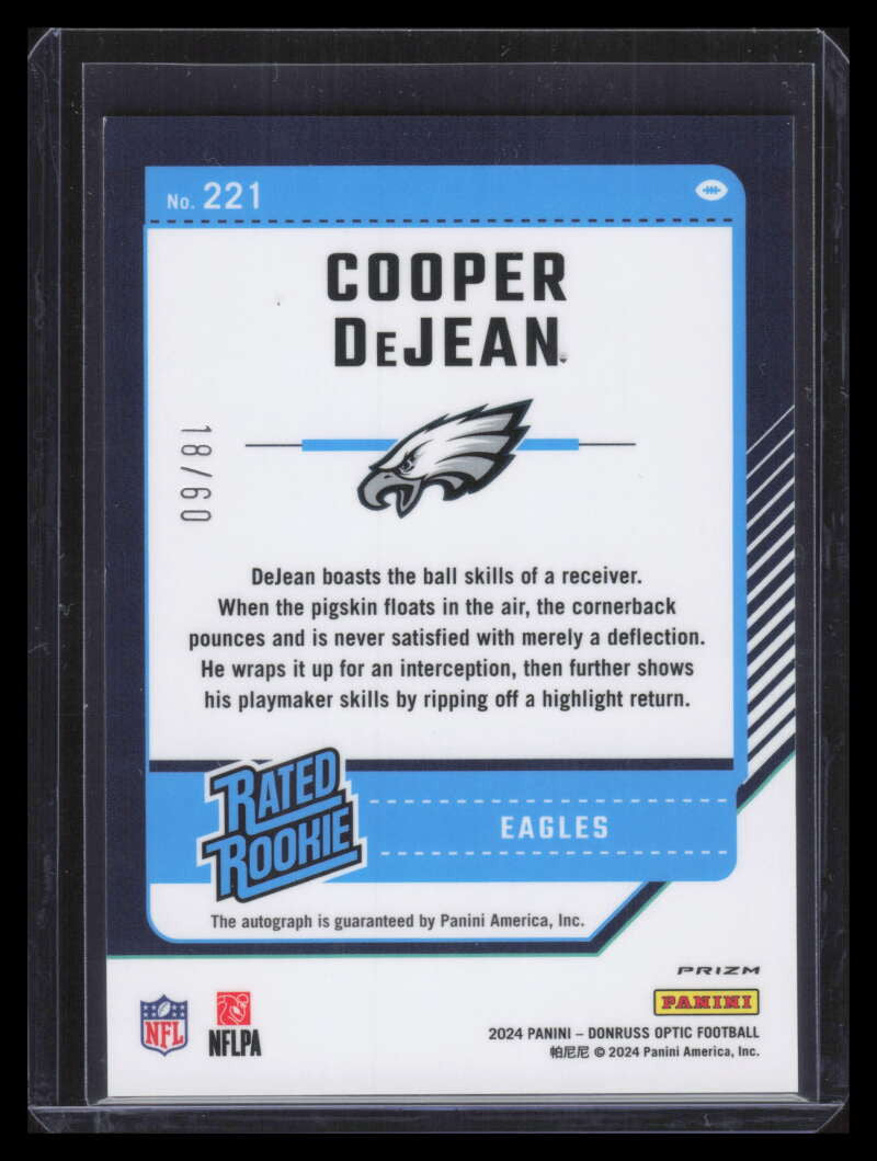 2024 Donruss Optic RPS Autographs Black Gold 221 Cooper DeJean RC Auto 18/60