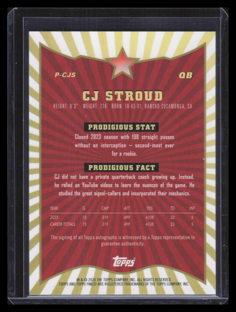 2024 Finest Prodigies Autographs Red Refractor PCJS CJ Stroud Auto 1/5
