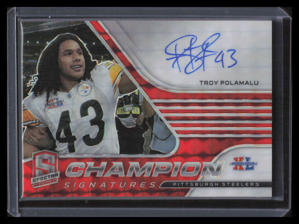 2021 Panini Spectra Champion Signatures Neon Orange 29 Troy Polamalu Auto 4/5
