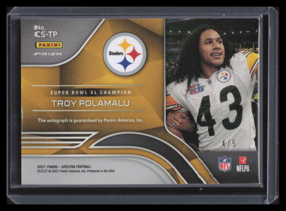 2021 Panini Spectra Champion Signatures Neon Orange 29 Troy Polamalu Auto 4/5