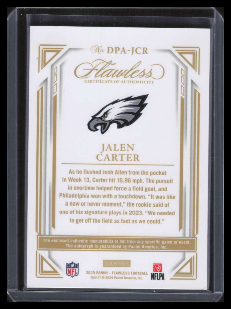 2023 Panini Flawless Autographs Sapphire 14 Jalen Carter RC Dual Patch Auto 6/10