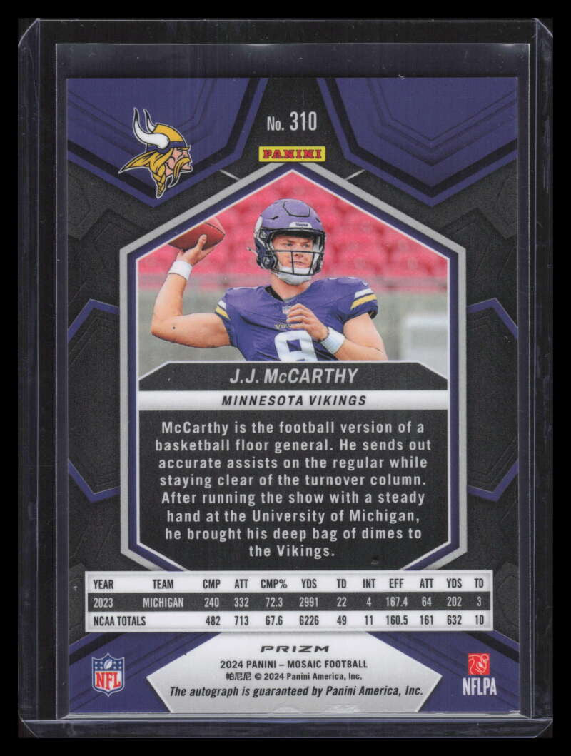 2024 Panini Mosaic Rookie Autographs Mosaic White 310 JJ McCarthy Rookie Auto