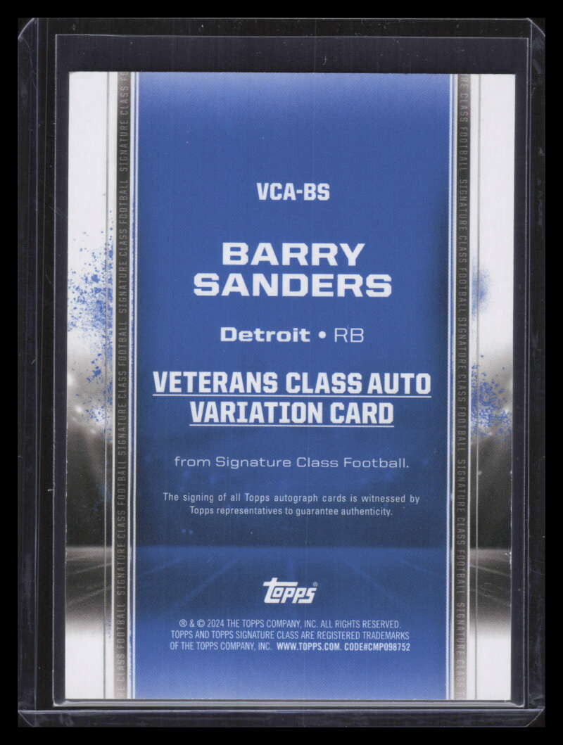 2024 Topps Signature Class Veteran Autographs Black VCABS Barry Sanders Auto 1/1