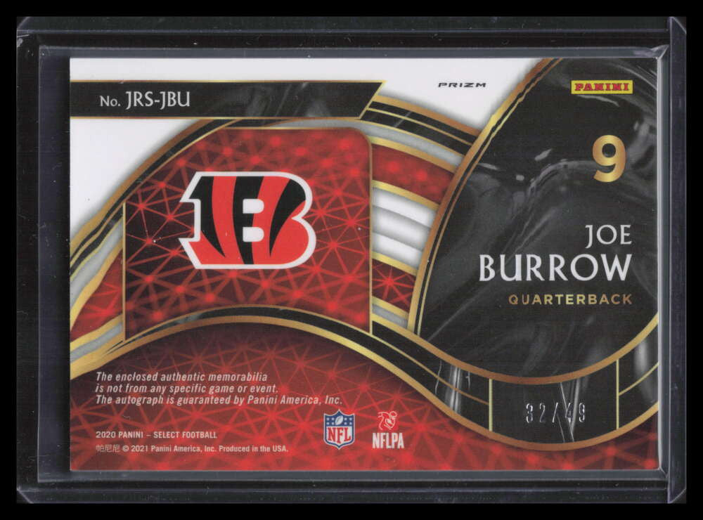 2020 Select Jumbo Signature Swatches Prizm 1 Joe Burrow RC Jersey Auto 32/49