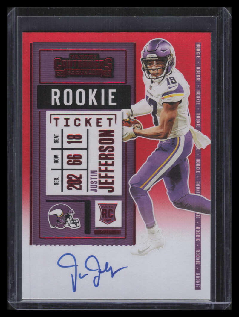 2020 Panini Contenders Red Zone 109b Justin Jefferson Rookie Auto Variation
