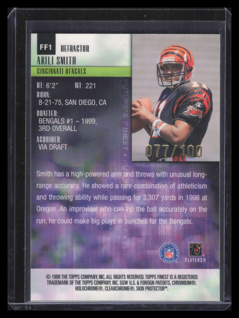 1999 Finest Future's Finest Refractor f1 Akili Smith Rookie 77/100