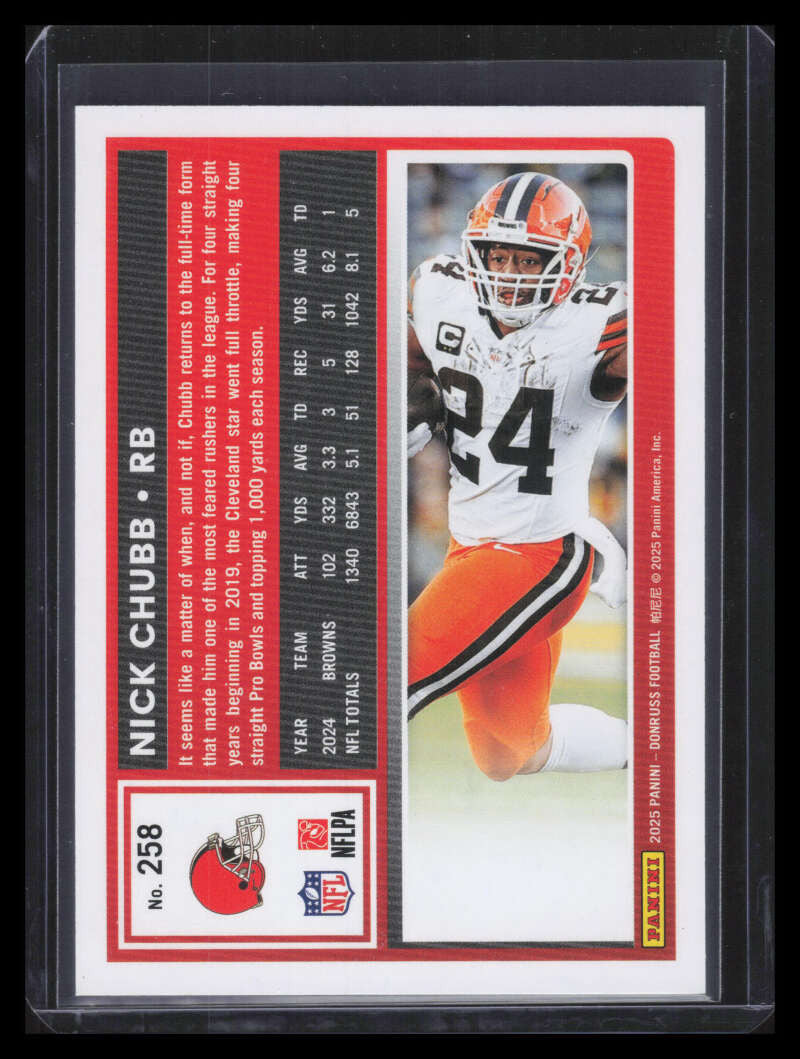 SOLD 173896 2025 Donruss Press Proof Black 258 Nick Chubb 6/10