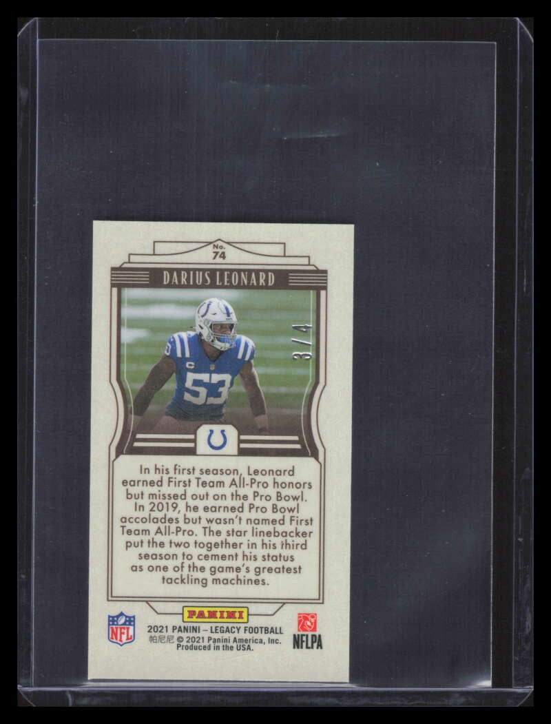 2021 Panini Legacy Premium Edition Emerald Mini 74 Darius Leonard 3/4