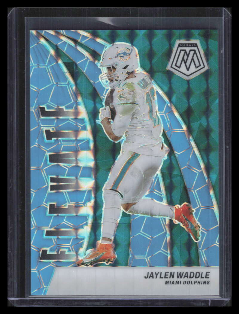 2024 Panini Mosaic Elevate Blue Fluorescent Refractor 18 Jaylen Waddle 1/15
