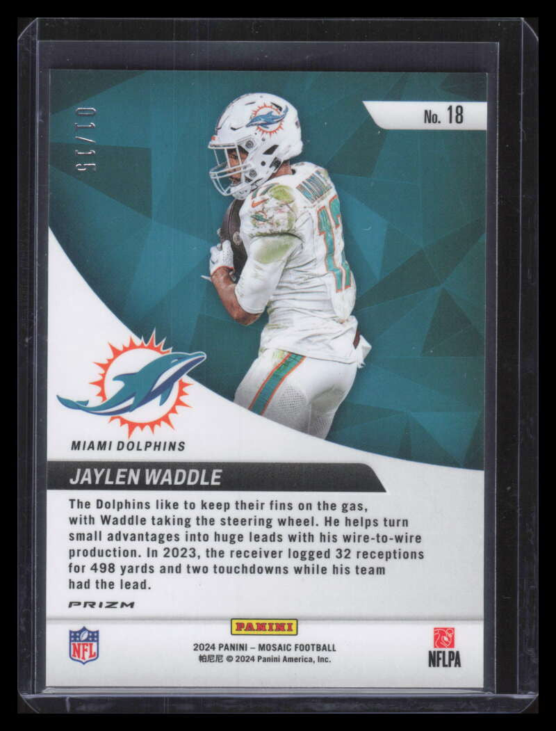 2024 Panini Mosaic Elevate Blue Fluorescent Refractor 18 Jaylen Waddle 1/15