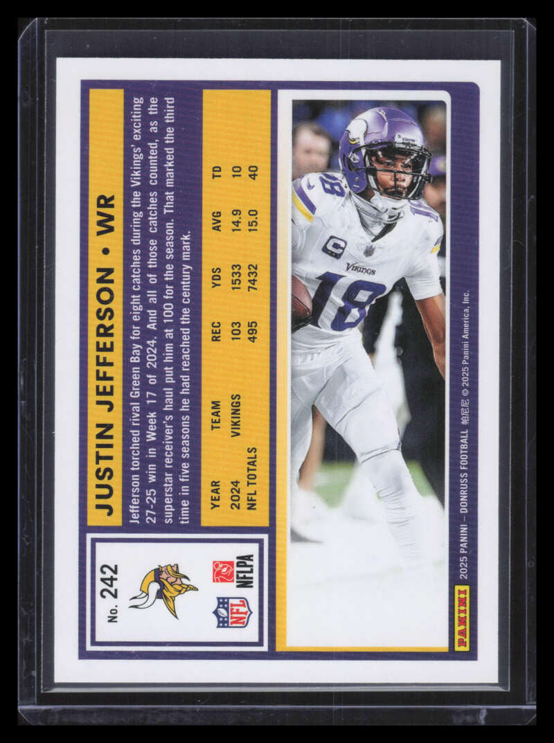 2025 Donruss Press Proof Black 242 Justin Jefferson 10/10