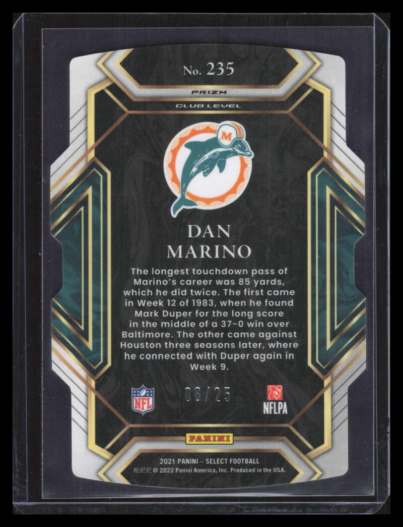 2021 Select Prizm Tie Dye Die Cut Refractor 235 Dan Marino 8/25 Club Level