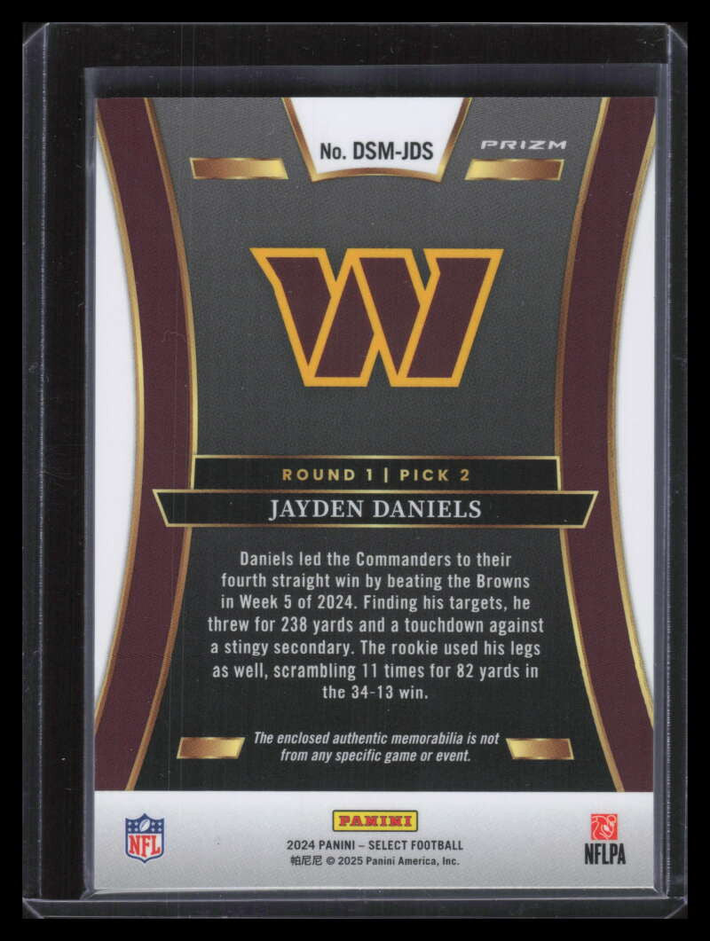 2024 Select Draft Selections Memorabilia Prizm Red 2 Jayden Daniels RC Jersey
