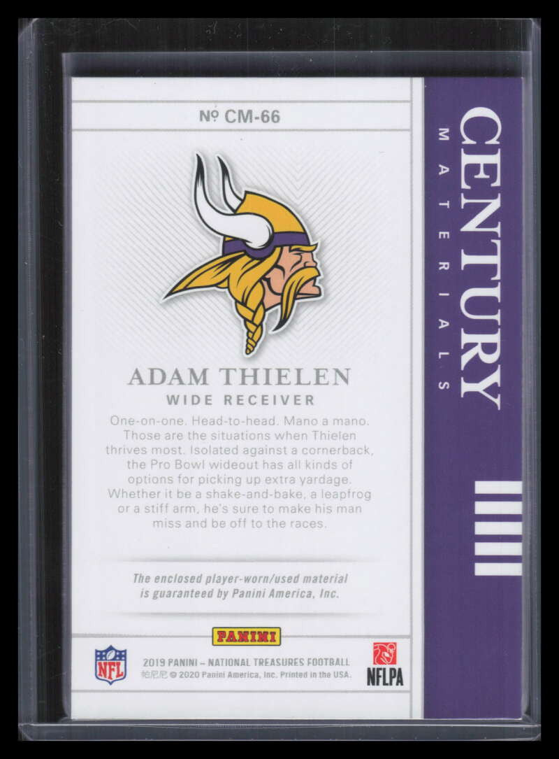 2019 Panini National Treasures Century Materials Prime Adam Thielen Patch 40/49