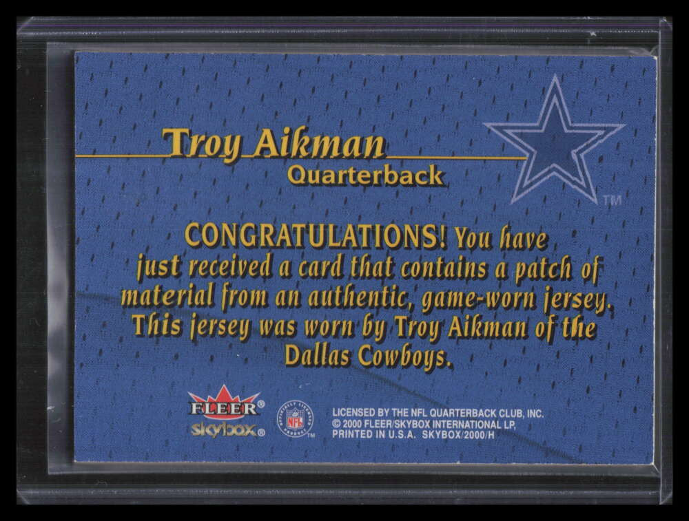 2000 Fleer Tradition Patchworks 1 Troy Aikman Jersey Patch
