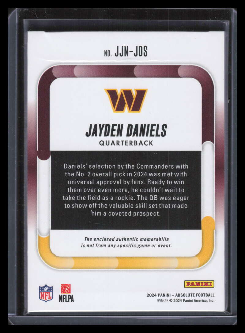 2024 Absolute Jumbo Jersey Number 2 Jayden Daniels Rookie Jumbo Patch 40/49 READ