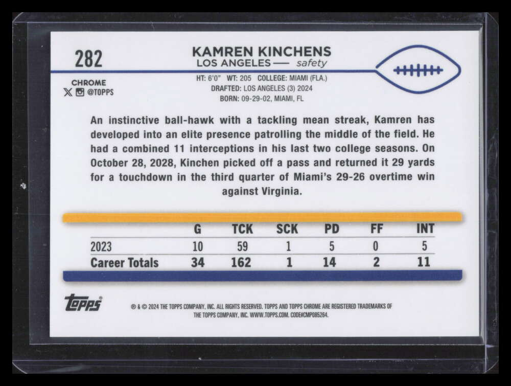 2024 Topps Chrome Red Wave Refractor 282 Kamren Kinchens Rookie 3/5