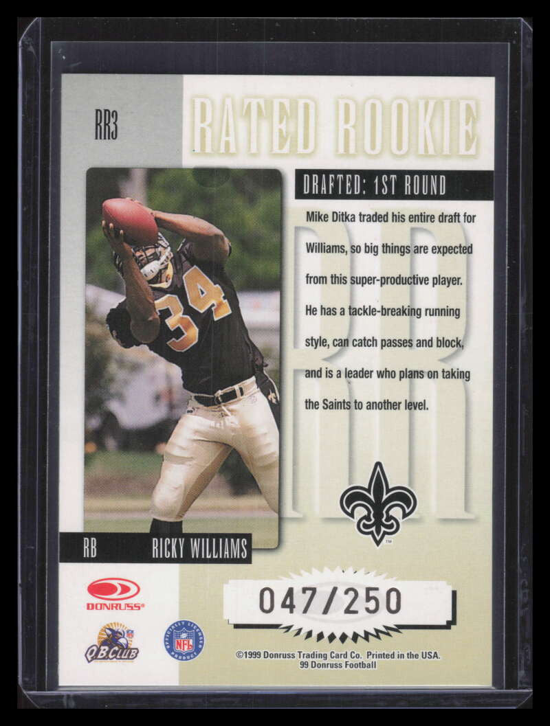 1999 Donruss Rated Rookies Medalist rr3 Ricky Williams Rookie 47/250
